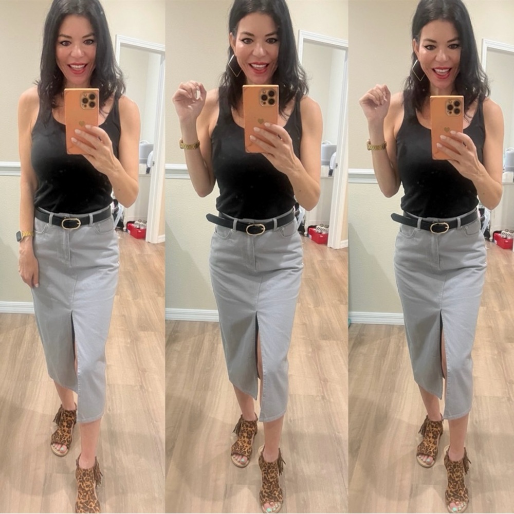 Love Tree- Classic High-Waist Gray Pencil Skirt with Front Slit